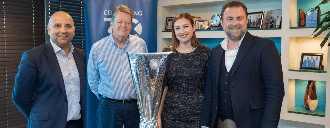 The superb Europa League trophy won by Manchester United Football Club in 2017 was brought to our offices in Swatar by the Manchester United Supporters Club Malta, the oldest Man United supporters club in the world.